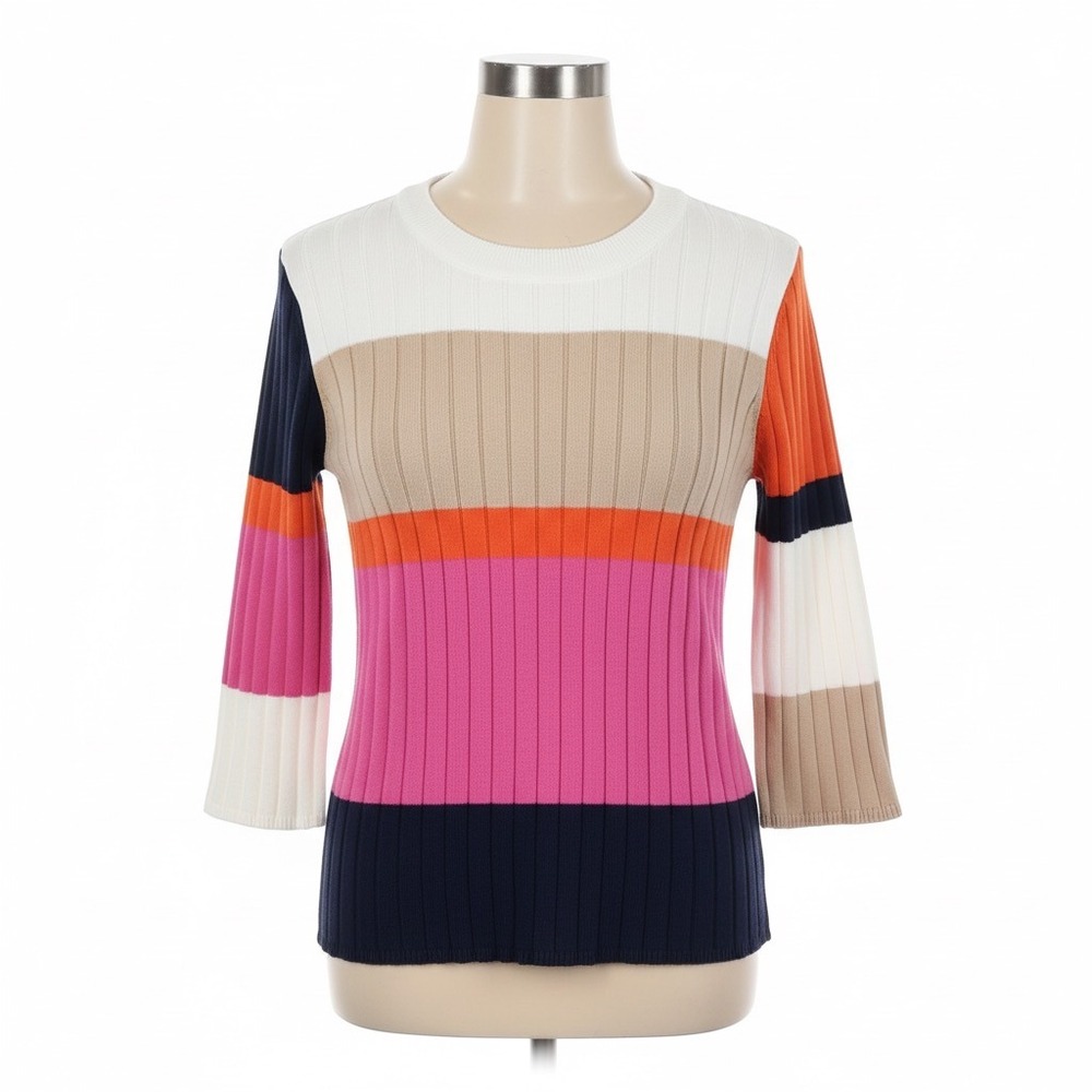 Vilagallo Sweater Medium Colorblock Ribbed Cotton Pink Orange Tan Navy Retro Mod